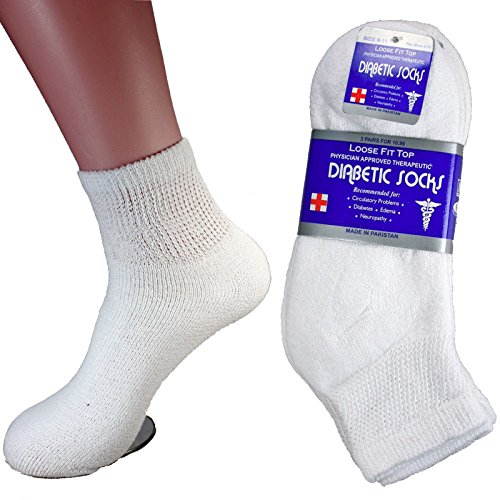 LM® Diabetic Socks Ankle Unisex 9-11, 10-13, 13-15 Black White 12 Pairs (9-11, White)
