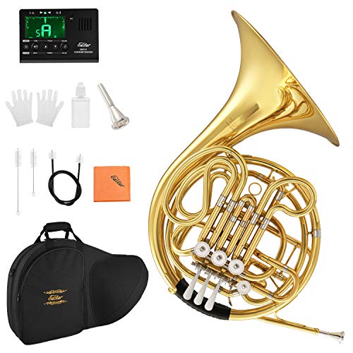 Eastar Double French Horn Key of F/Bb Standard 4-Key for Students Beginners Adults with Hard Case Tuner Mouthpiece Gloves Valve Oil and Cleaning Kit, EFH-480