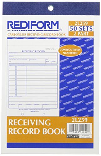 Rediform Receiving Record Book, Carbonless, 5.5 x 7.875 inches, 50 Duplicates (2L259)