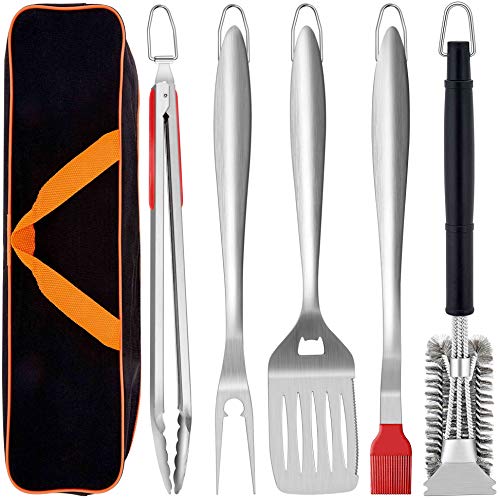 Leonyo Grill BBQ Accessories Set of 6, Professional 18' Stainless Steel Grill Utensils Set for Outdoor Cooking Camping Grilling Smoking, Heavy Duty Man Gift, Dishwasher Safe, Grill Brush