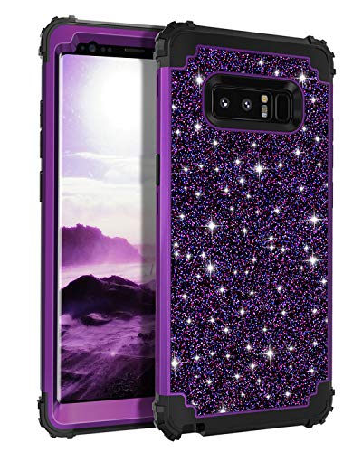 Casetego Compatible Galaxy Note 8 Case,Glitter Sparkle Bling Three Layer Heavy Duty Hybrid Sturdy Shockproof Protective Cover Case for Samsung Galaxy Note 8,Shiny Purple