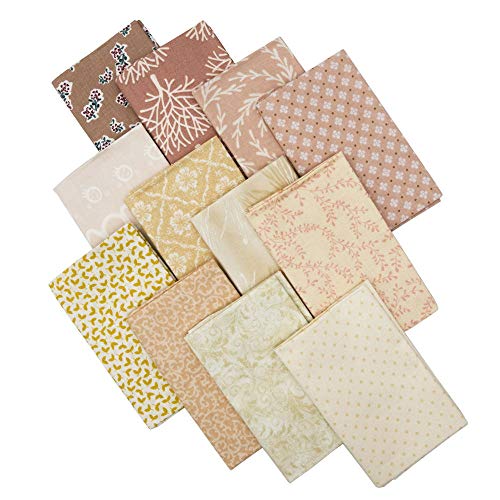 12pcs 17.5 x 10.5 inches （44 x 27 cm) Quilting Fabric No Repeat Design 100% Cotton Precut Fat Quarters Fabric Bundles for DIY Sewing Crafting Patchwork.(Light Flower Pattern Series)