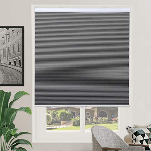 Window Blackout Blinds Room Darkening Shade Cellular Shades for Bedroom, Black Out 99% Light & UV, Thermal, Cordless and Easy to Pull Down & Up, 23 inch x 64 inch Drop, Gray White