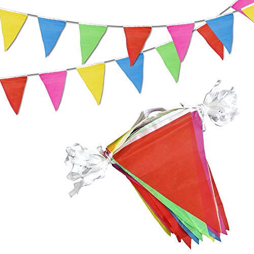 Novelty Place 100 Feet Pennant Banner - 75 Multicolor Bunting Flags - Birthday Party Grand Opening Christmas Decorations