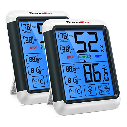 ThermoPro TP55 2 Pieces Digital Hygrometer Indoor Thermometer Humidity Gauge with Jumbo Touchscreen and Backlight Temperature Humidity Monitor