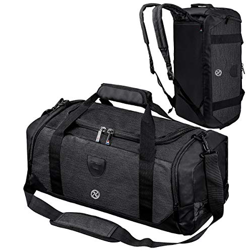 Gym Duffle Bag Backpack Waterproof Sports Duffel Bags Travel Weekender Bag for Men Women Overnight Bag with Shoes Compartment Black-Perfect Fathers Day Gifts for Dad/Men/Husband