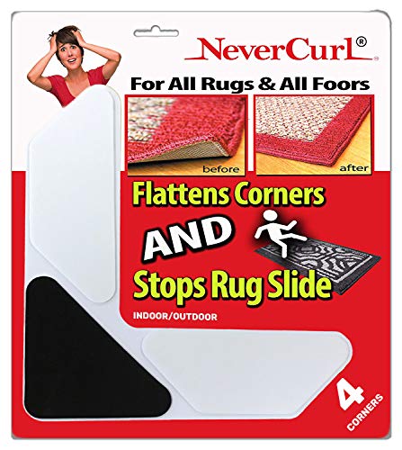 Grips The Rug with Nevercurl Includes 4' V Shape Corners with EVA Foam Tip for Easy Rug Lifting - Patented - Instantly Flattens Rug Corners and Stops Rug Slipping - Gripper uses Renewable Sticky Gel