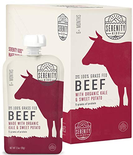 Serenity Kids Baby Food, Grass Fed Beef with Organic Kale and Sweet Potatoes, For 6+ Months, 3.5 Ounce Pouch (6 Pack)