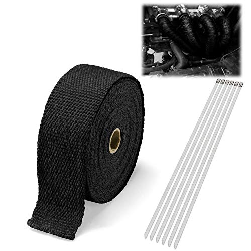 Black Exhaust Pipe Insulation Thermal Heat Wrap 2' x 50' Motorcycle Header Protection Fiberglass Heat Shield 6X Stainless Ties
