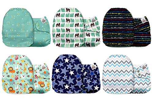 Mama Koala One Size Baby Washable Reusable Pocket Cloth Diapers, 6 Pack with 6 One Size Microfiber Inserts (Jagger)