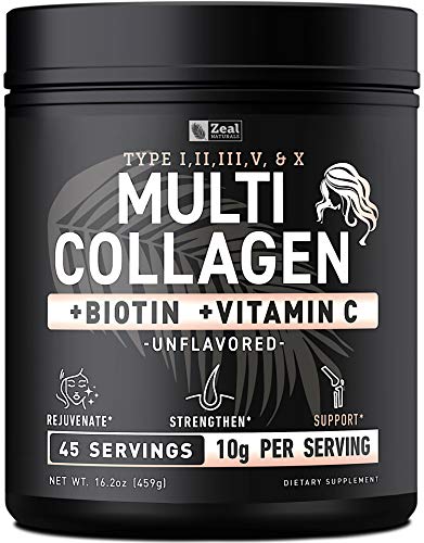 Premium Collagen Peptides Powder (1, 2, 3, 5 & 10) Multi Collagen Protein + Vitamin C + Biotin + Hyaluronic Acid - #1 Collagen Powder for Women Hair Skin and Nails - Marine, Bovine, Chicken & Eggshell