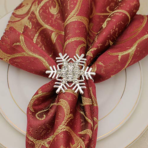 ZeeDix Set of 8 Sliver Snowflake Chirstmas Napkin Rings for Dinning Table Setting- Rustic Dinner Tables Setting Decoration for Wedding Receptions, Christmas, Thanksgiving Holiday Party Dinner Parties
