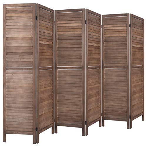 RHF 6 Panel 5.6 Ft Tall Wood Room Divider, Folding Room Divider Screens, Panel Screen Room Dividers, Folding Privacy Screens,Partition & Wall Divider,Space Seperater,Freestanding (6 Panel, Brown)