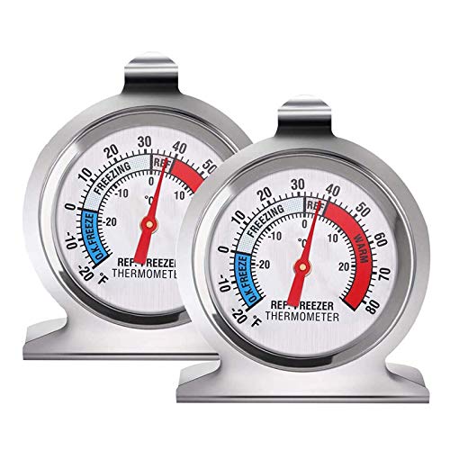 2 Pack Refrigerator Thermometer -30~30°C/-20~80°F, Classic Fridge Thermometer Large Dial with Red Indicator Thermometer for Freezer Refrigerator Cooler
