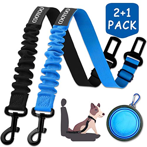 COOYOO Dog Seat Belt,2 Pack Pet Car Seat Belts Adjustable Heavy Duty & Elastic Vehicle Dog Safety Belt Harness for Travel Daily Use - Compatible with Any Pet Harness (Black+Blue)
