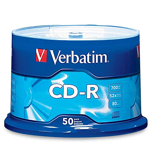 Verbatim CD-R 700MB 80 Minute 52x Recordable Disc for Data and Music - 50 Pack Spindle, Silver