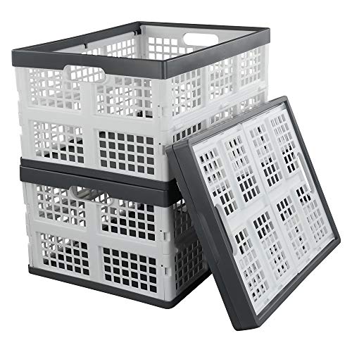 Qsbon 30 L Plastic Folding Storage Crates, Collapsible Basket, Set of 3