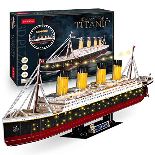 3D Puzzle LED Titanic 35’’ Large Ship Model Kits Watercraft 266 Pieces, 3D Puzzles for Adults Titanic Model Anniversary Wedding Gifts for Couple Long Distance Relationships Gifts Valentines Gift