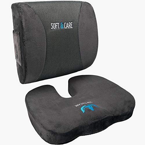 SOFTaCARE, Dark Gray Seat Cushion Coccyx Orthopedic Memory Foam and Lumbar Support Pillow, Set of 2
