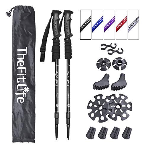 TheFitLife Nordic Walking Trekking Poles - 2 Pack with Antishock and Quick Lock System, Telescopic, Collapsible, Ultralight for Hiking, Camping, Mountaining, Backpacking, Walking, Trekking (Black)