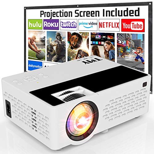 TMY Projector with 100 Inch Projector Screen, 1080P Full HD Supported Video Projector 4500 Lumen, Mini Movie Projector Compatible with TV Stick HDMI VGA USB TF AV, for Home Cinema & Outdoor Movie.