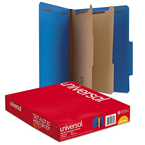 Universal Pressboard Classification Folders, Letter, Six-Section, Cobalt Blue, 10/Box (10301)