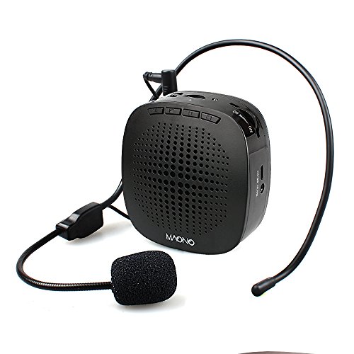 Voice Amplifier MAONO AU-C03 Ultralight(0.29 lb) Cardioid Portable Rechargeable Wired Microphone with Waistband,Support SD Card/AUX Input for Teachers, Coaches, Tour Guides, Market(Black)