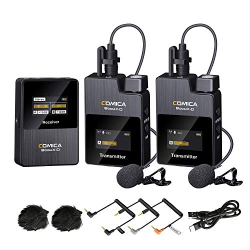 Wireless Lavalier Microphone,Comica BoomX-D2 2.4G Compact Wireless Microphone System with 2 Transmitter and 1 Receiver,Lav Mic for Smartphone Camera Podcast Interview YouTube Facebook Live-Stream