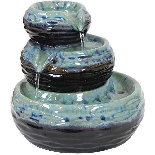 Sunnydaze 3-Tier Modern Textured Bowls Ceramic Indoor Tabletop Fountain - Inside Mini Desk Water Feature for Office, Bedroom, Dining Room, Bathroom and Kitchen - 7-Inch