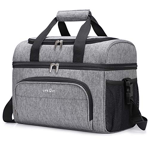 Lifewit Collapsible Cooler Bag 32-Can Insulated Leakproof Soft Cooler Portable Double Decker Cooler Tote for Trip/Picnic/Sports/Flight, Grey