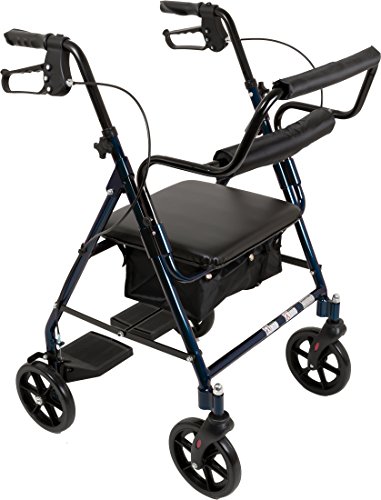 ProBasics Transport Rollator Walker with Seat and Wheels - Folding Walker and Transport Chair, Blue