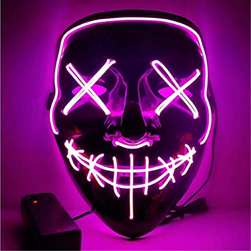 Moonideal Halloween Light Up Mask EL Wire Scary Mask for Halloween Festival Party Sound Induction Twinkling with Music Speed Pink