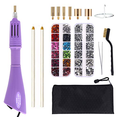Hotfix Applicator, GGLTECK DIY Hot Fix Rhinestone Applicator Wand Setter Tool Kit with 7 Different Sizes Tips, Tweezers & Brush Cleaning kit and 2 Pack Hot-Fix Crystal Rhinestones