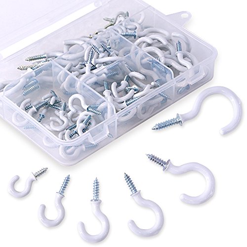 100Pcs White 6 Sizes Cup Hooks Kit, Vinyl Coated Ceiling Cup Hooks Screw Hooks Mug Hooks Holder for Home, Office and Workplace - 1/2', 5/8',3/4',7/8',1'',1-1/4' (White)