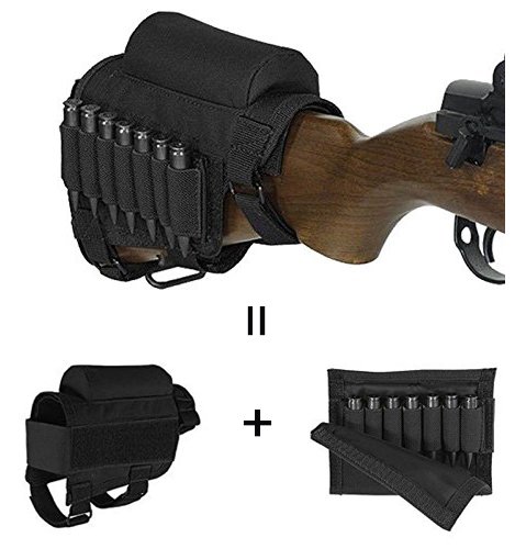 GVN Portable Adjustable Tactical Buttstock Shell Holder Cheek Rest Pouch Holder Pack With Ammo Carrier Case Black