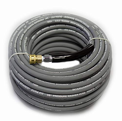100 ft 3/8' Gray Non-Marking 4000psi Pressure Washer Hose With Quick Couplers