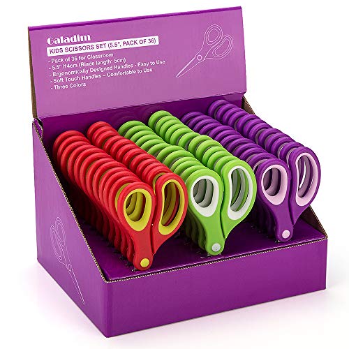 Galadim Kids Scissors (36 Count Teacher Pack, Rounded-tip, 5.5 Inch) - 5.5’’ Soft Touch Blunt School Student Scissors Shears GD-016-R-O (Pack of 36)