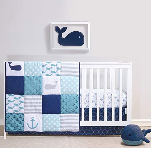 The Peanutshell Nautical Crib Bedding Set for Baby Boys or Girls | 3 Piece Nursery Set | Crib Quilt, Crib Sheet, Crib Skirt Included