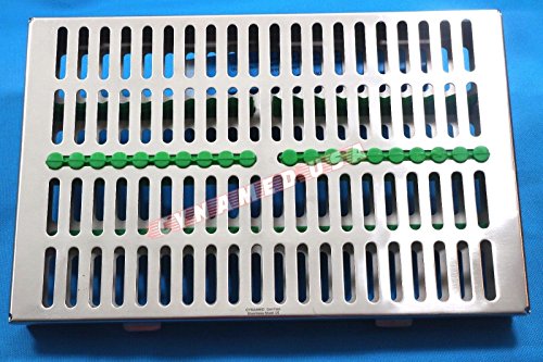 SYNAMED USA German Stainless Dental Autoclave Sterilization Cassette Box Tray for 20 Instruments Green