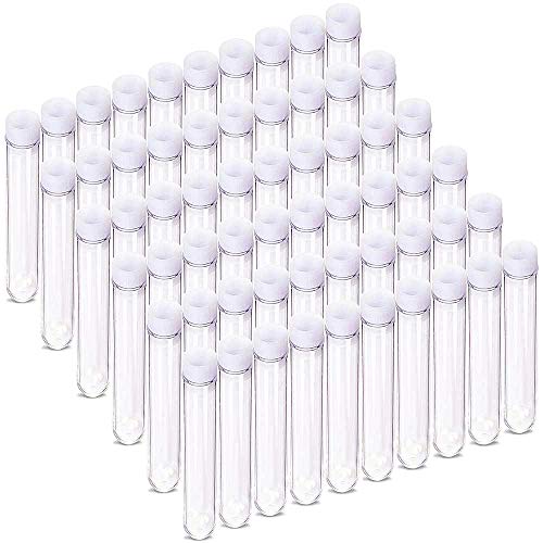 DEPEPE 60 Pcs 13x75mm Clear Mini Plastic Test Tubes with Caps (6ml), for Scientific Experiments, Party, Powders Spices Beads Storage Containers