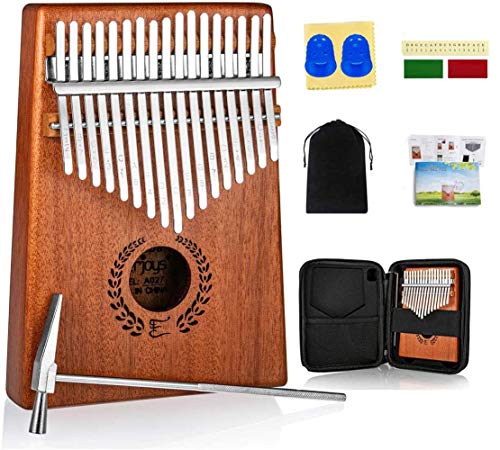 Kalimba Thumb Piano 17 Keys, Portable Mbira Finger Piano w/Protective Case, Fast to Learn Songbook, Tuning Hammer, All in One Kit