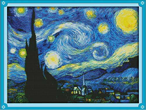 Joy Sunday Cross Stitch Kits Classical Scenery Style Cross-Stitch Sets (Starry Night of Van Gogh 14CT Counted)