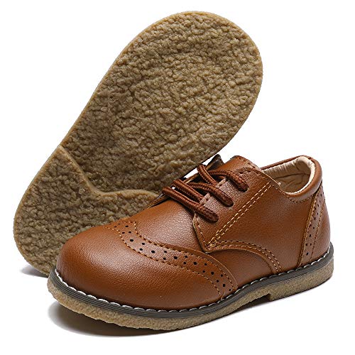 TIMATEGO Toddler Boys Girls Oxford Shoes PU Leather Lace Up School Loafer Flats Baby Infant Uniform Dress Shoes(Toddler/Little Kid) 8.5 Toddler, 01 Brown Toddler Dress Shoes