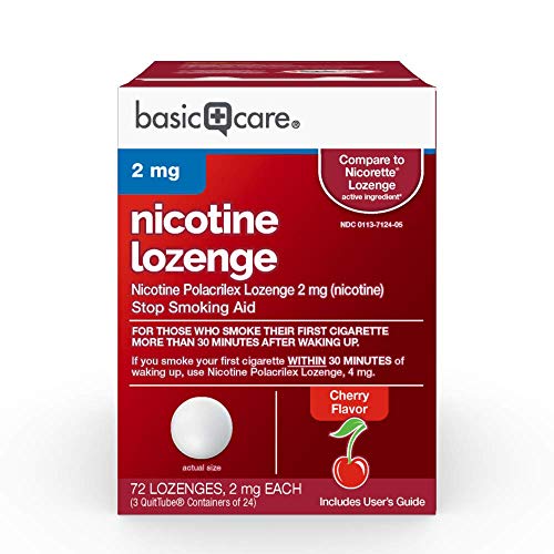 Amazon Basic Care Nicotine Polacrilex Lozenge, 2 mg (nicotine), Stop Smoking Aid, Cherry Flavor; quit smoking with cherry nicotine lozenge, 72 Count
