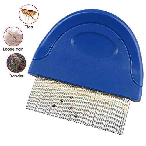 Pet Dog Cat Flea Comb, Pet Flea and Tick Prevention for Dogs, Stainless Steel Long Teeth with Plastic Handle for Removing Flea Egg, Mites, Ticks Dandruff Flakes, Crust, Mucus, and Stains