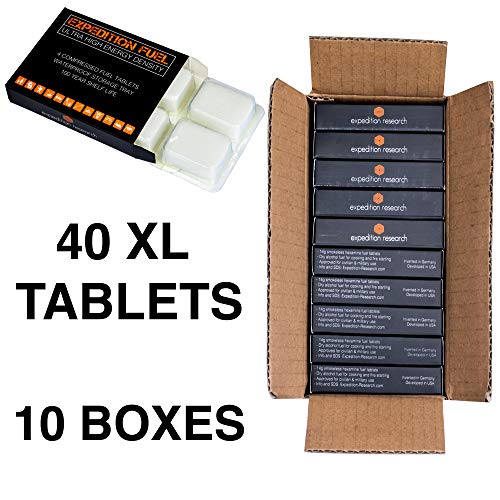 Expedition Solid Fuel - 40 XL Hexamine 1300-Degree Tablets in 10 Retail Packages - Rugged & Submersible Storage Trays for Camping Stoves and Fire Starting, Backpacking, Survival, and Bushcraft