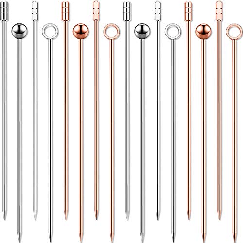 16 Pieces Stainless Steel Cocktail Picks Multi-Color Fruits Toothpicks Colorful Appetizer Drink Sticks for Bar Party, Barbeque Snacks and Club Sandwiches (Silver, Rose Gold)