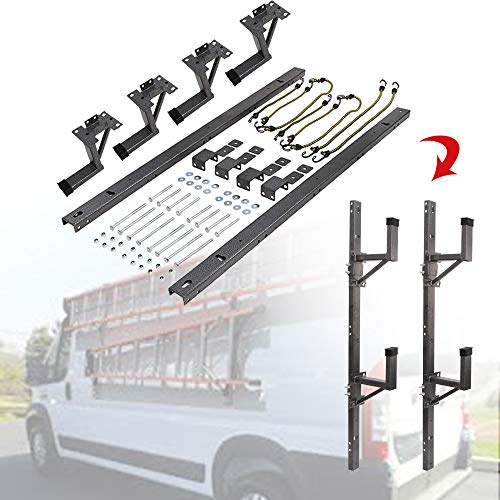 ELITEWILL Adjustable Trailer Ladder Rack Fit for Enclosed Trailer Exterior Side Wall - Carry 2 Ladders