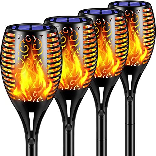 TomCare Solar Lights 2nd Version Flickering Flame Solar Torches Lights Waterproof Outdoor Lighting Solar Powered Pathway Lights Landscape Decoration Lighting Auto On/Off for Garden Patio Yard, 4 Pack