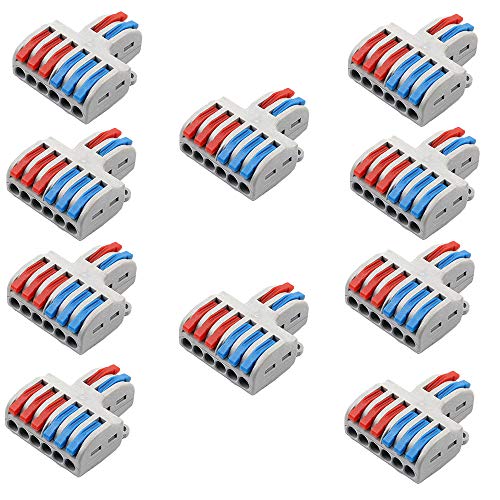 tatoko 10PCS Mini Fast Wire Connector Universal Wiring Cable Connector Push-in Conductor Terminal Block Two in and Six Out